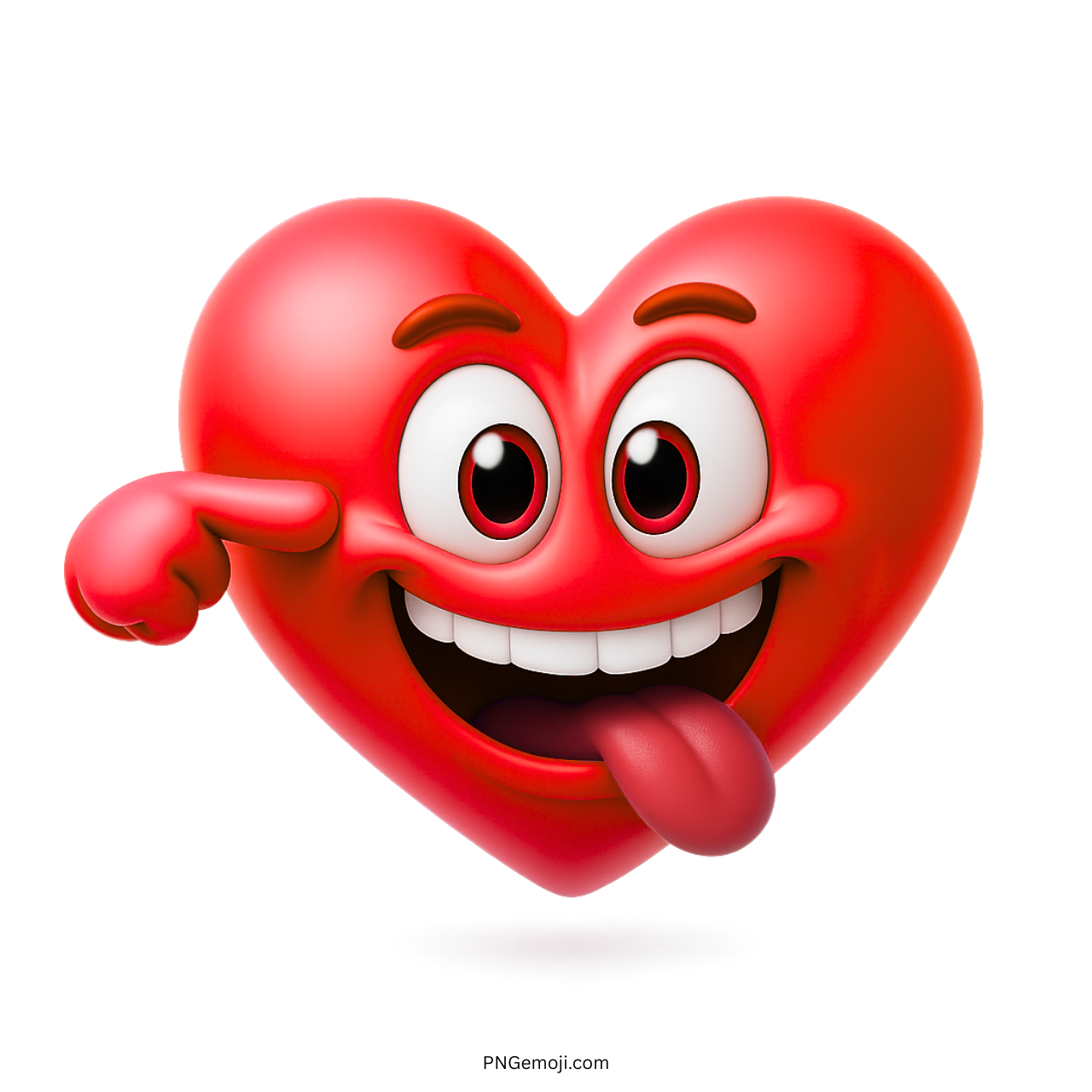 3D red heart emoji cartoon with smiling eyes and tongue sticking out