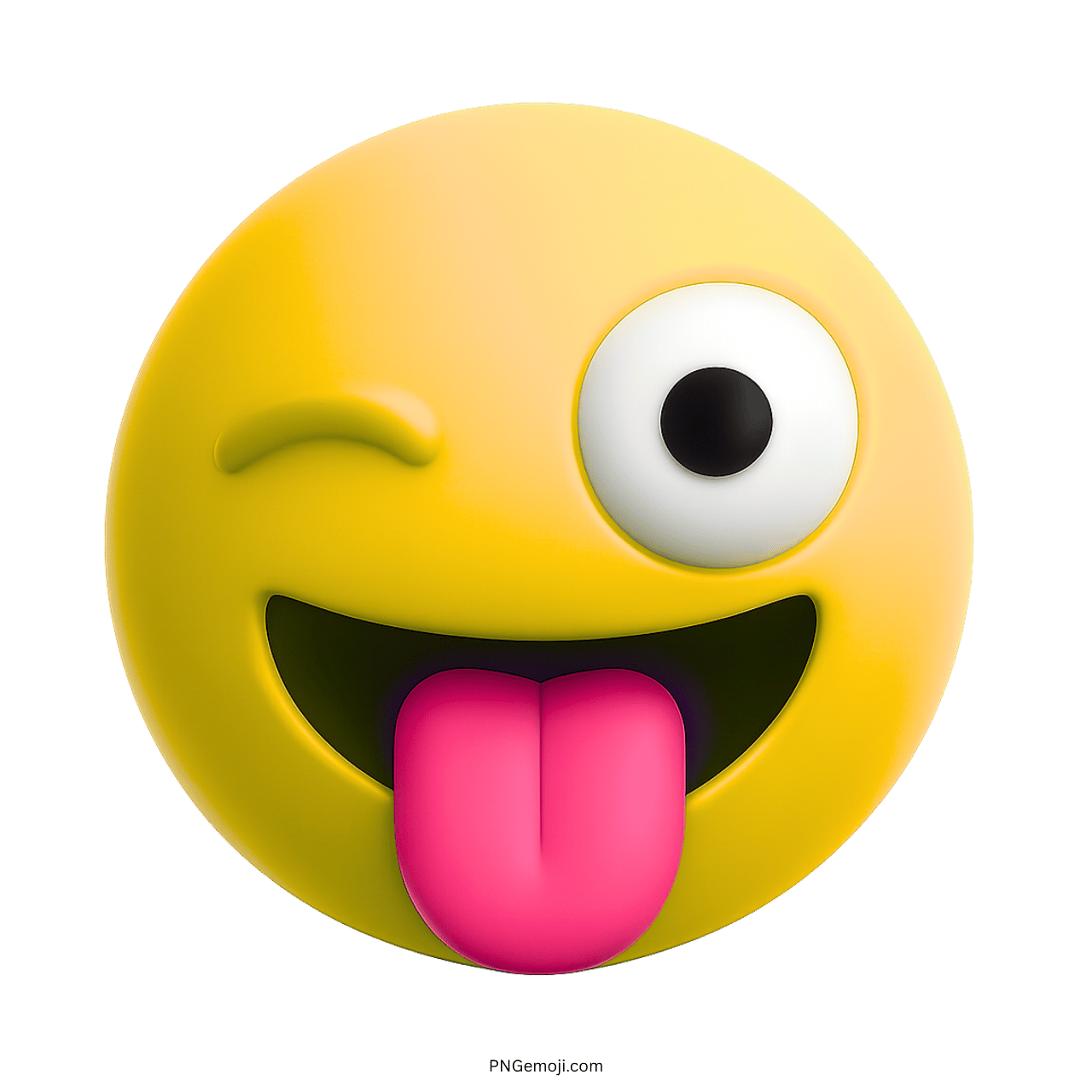 3D funny yellow emoji with winking eye and pink tongue sticking out, playful expression
