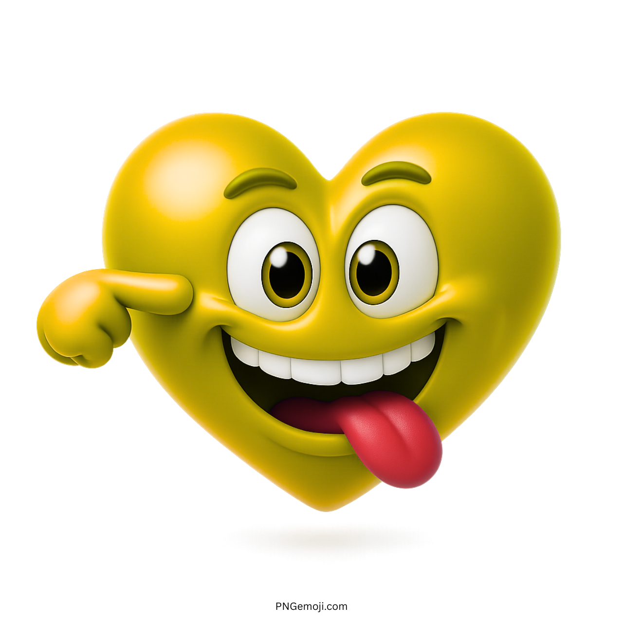 3D yellow heart emoji with wide smile and tongue sticking out