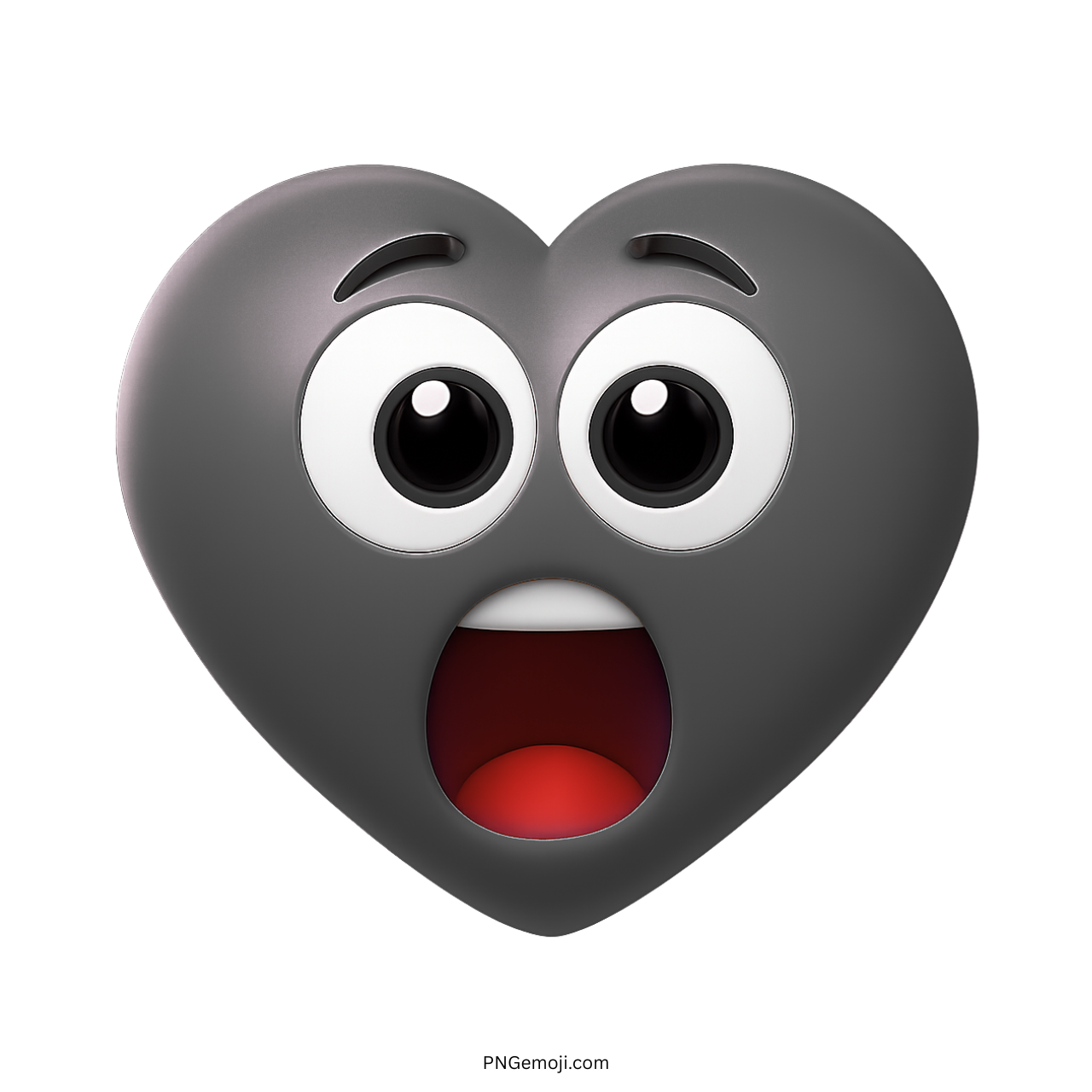3D black heart emoji with wide eyes and open mouth in surprise expression