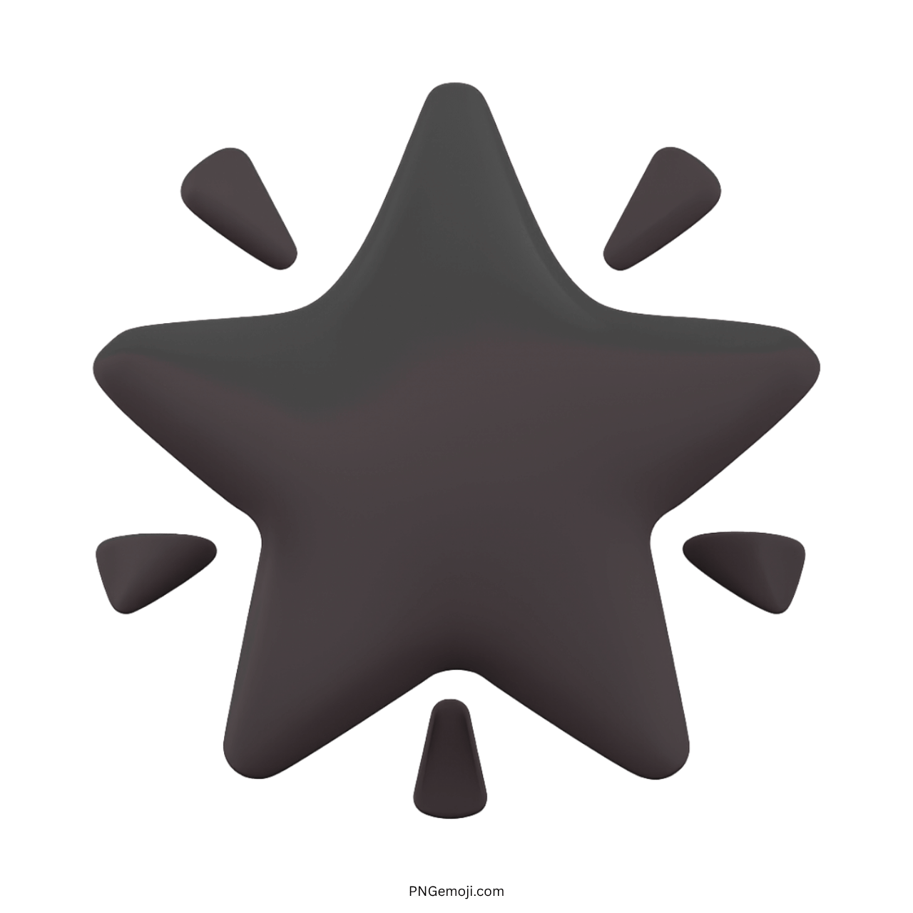 3D black glowing star emoji with shiny effects on transparent background.