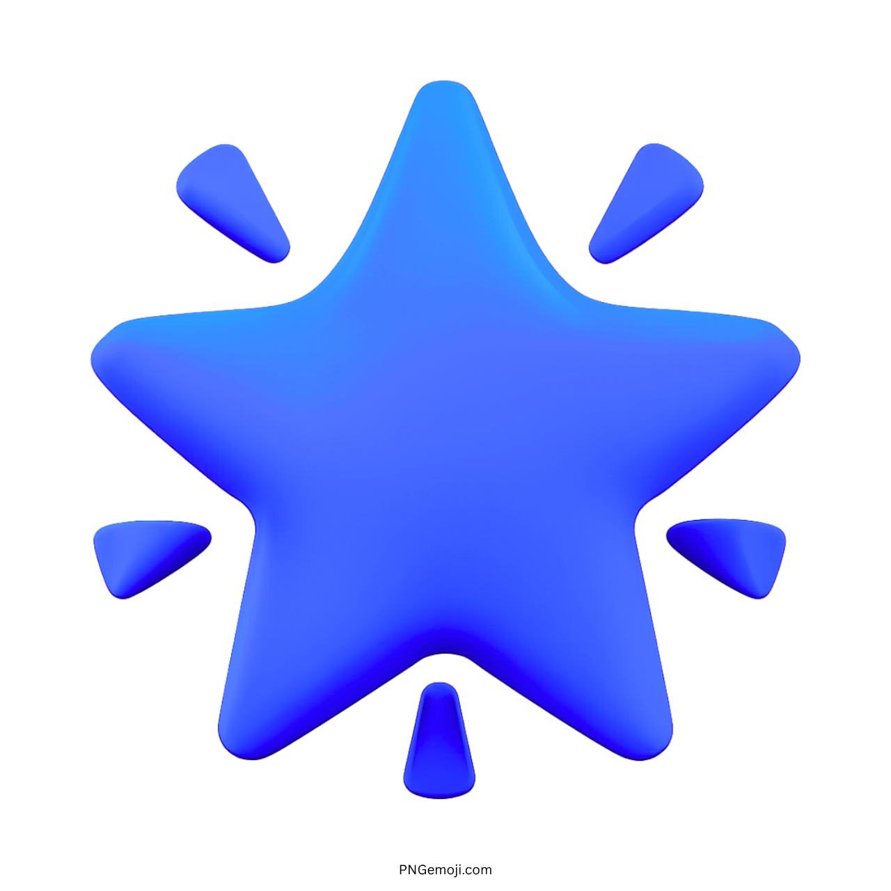 3D blue glowing star emoji with shining effects on transparent background.