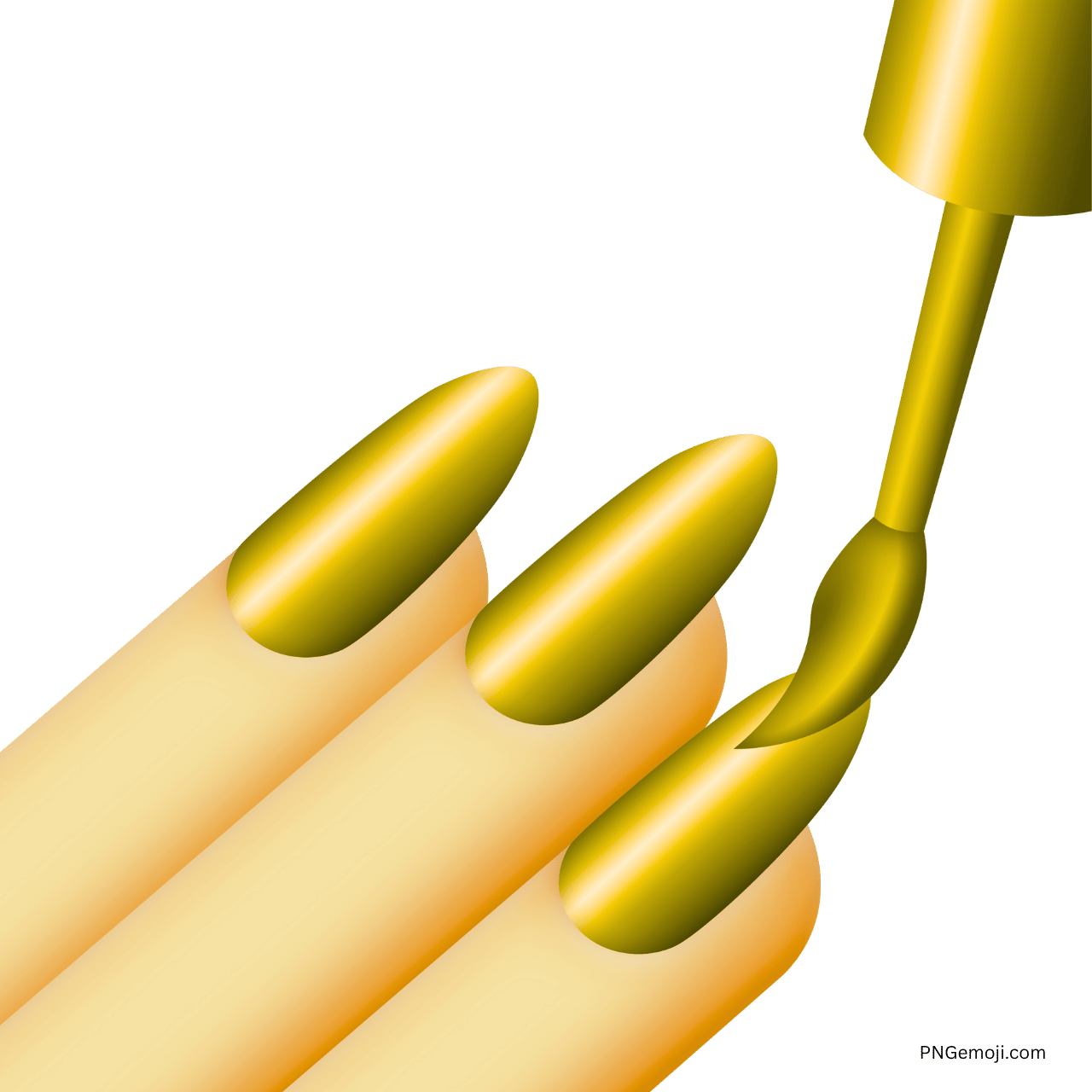 Golden nail polish emoji with 3D nails being painted in glossy yellow finish