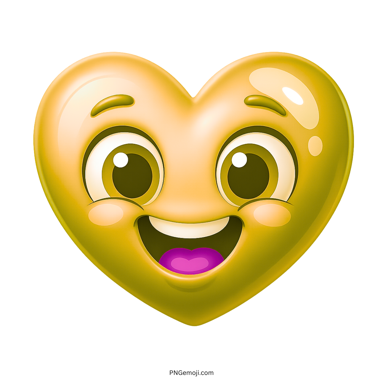 Smiling yellow gold heart emoji with bright eyes and cheerful happy cartoon expression