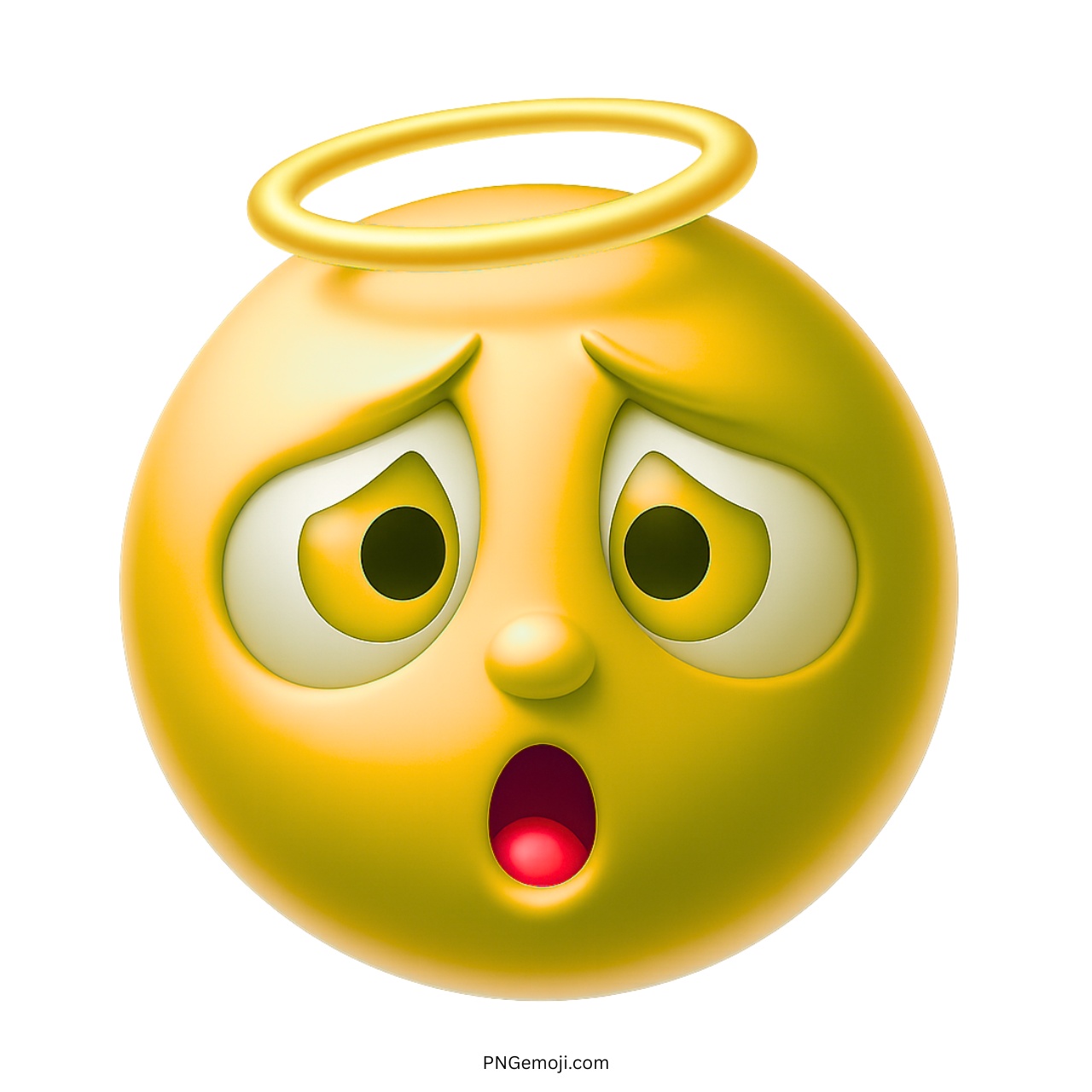 3D yellow golden angel emoji with bright halo and shocked cute facial expression