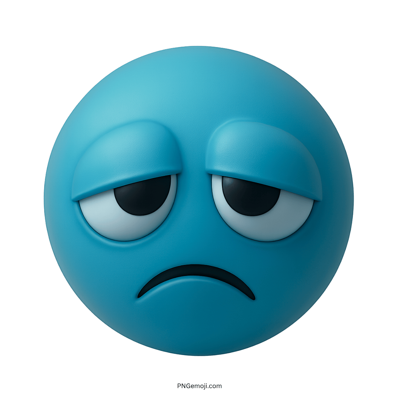 Goofy Ahh Sad Emoji with a turquoise blue sad face and droopy eyes