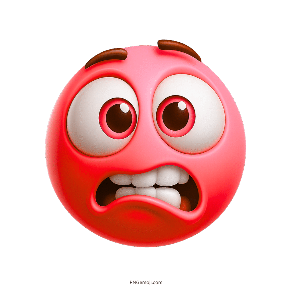 Goofy funny wacky emoji with big eyes and confused scared face expression