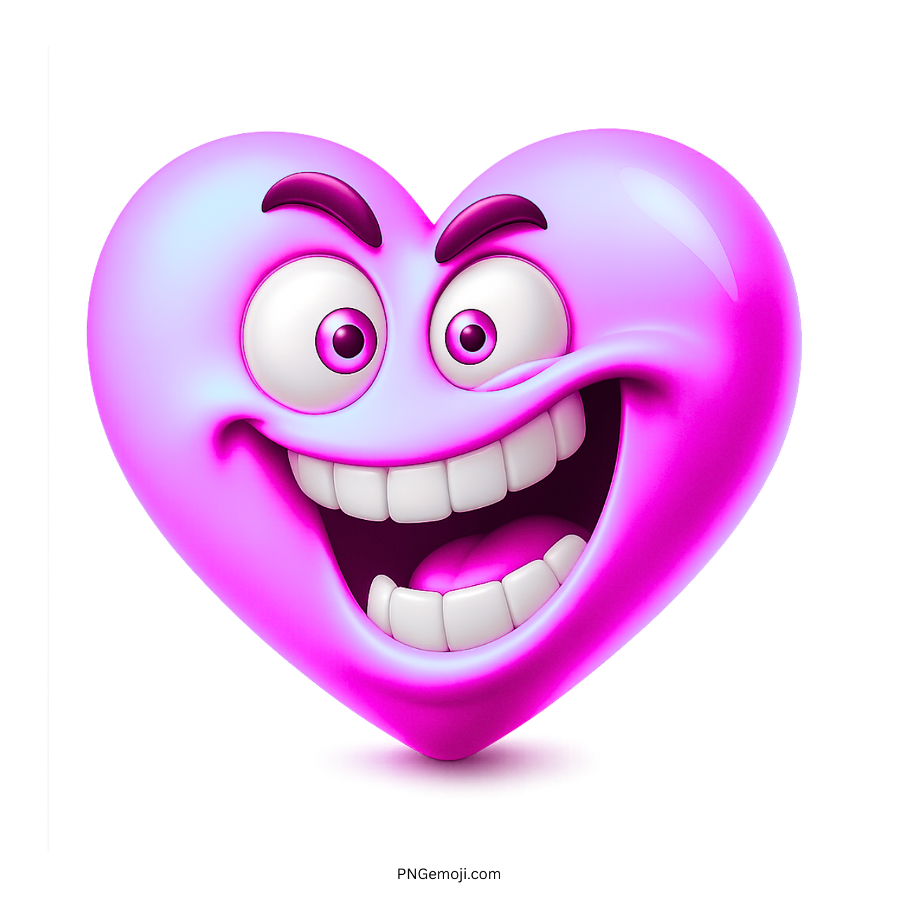 Goofy grinning pink heart emoji with big eyes and wide smile expression