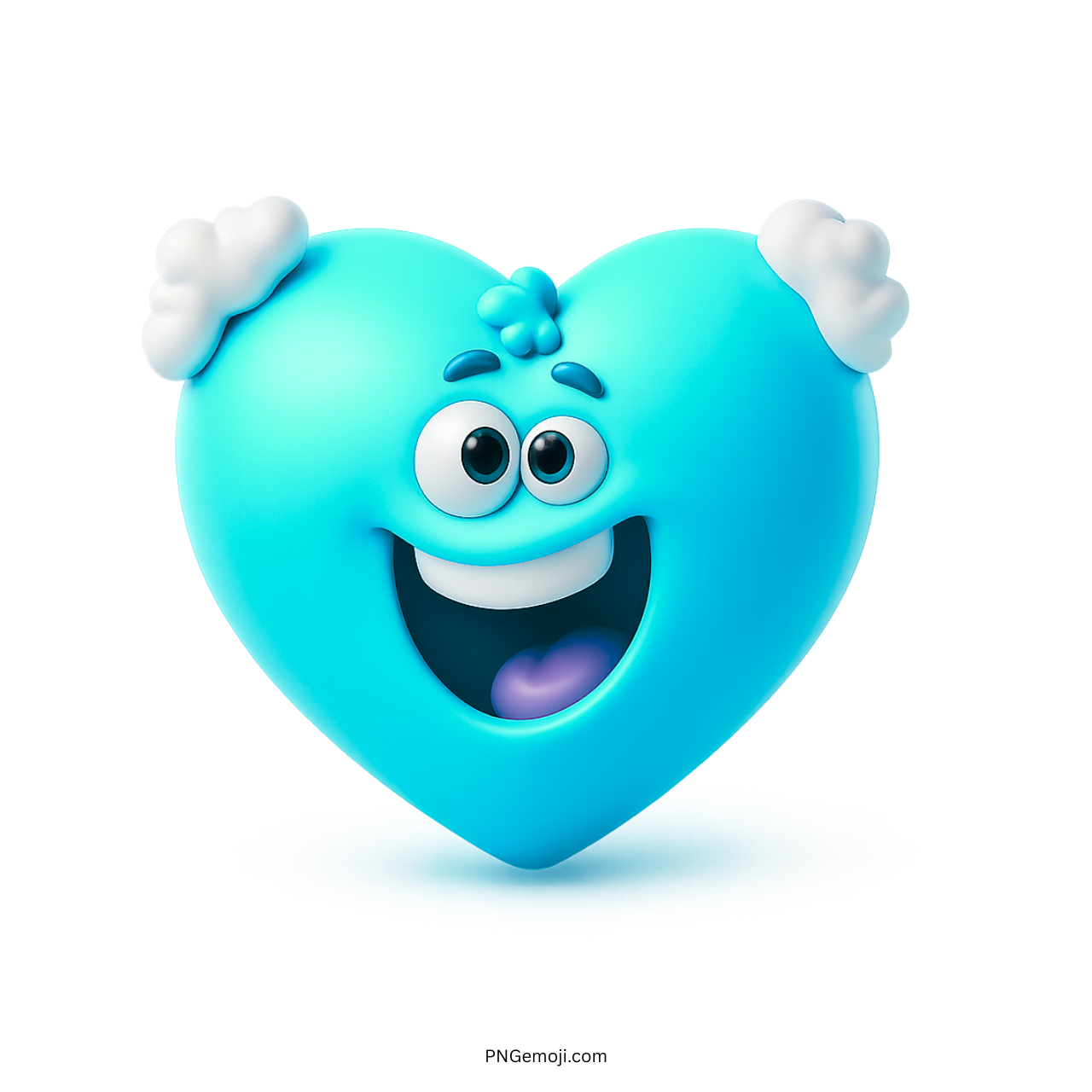Smiling blue grandpa heart emoji cartoon with fluffy white hair and happy expression