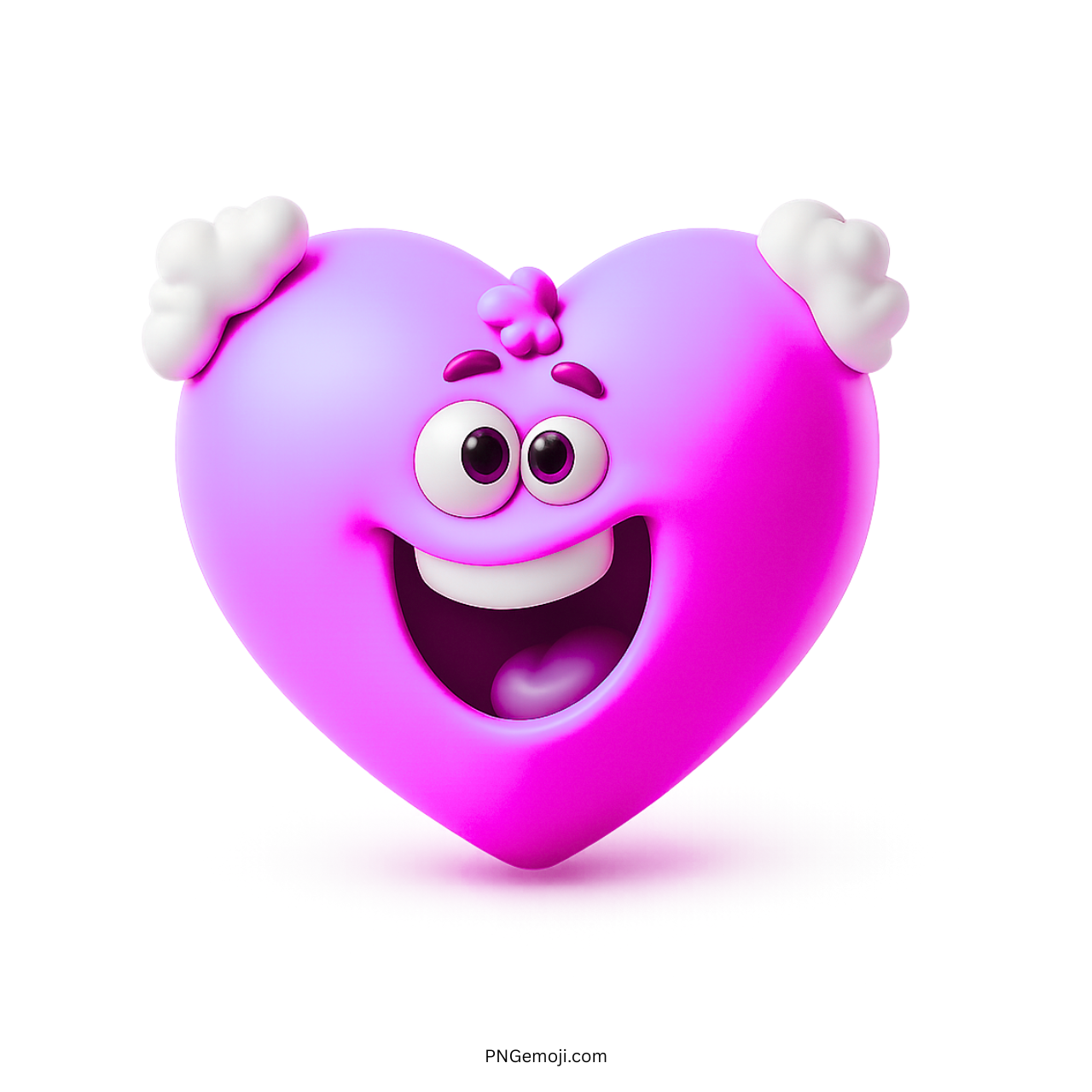Smiling pink grandpa heart emoji cartoon with fluffy white hair and joyful happy expression