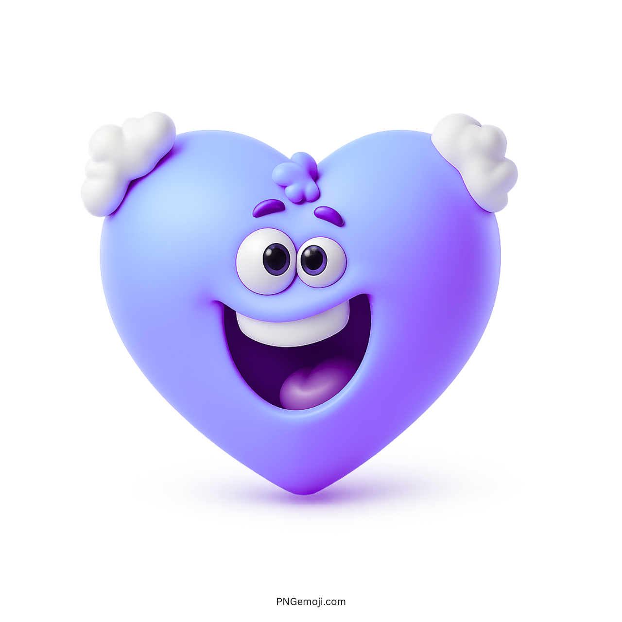 Smiling purple grandpa heart emoji cartoon with fluffy white hair and joyful expression