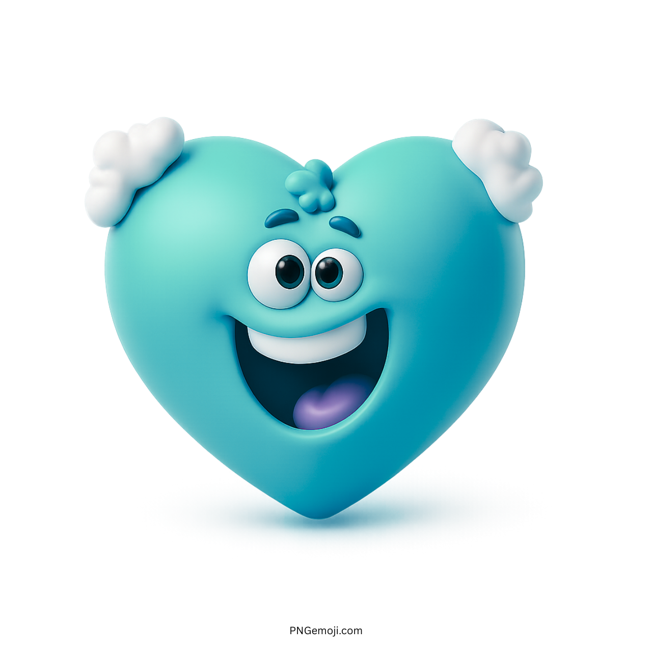 Smiling teal blue grandpa heart emoji cartoon with fluffy white hair and happy expression