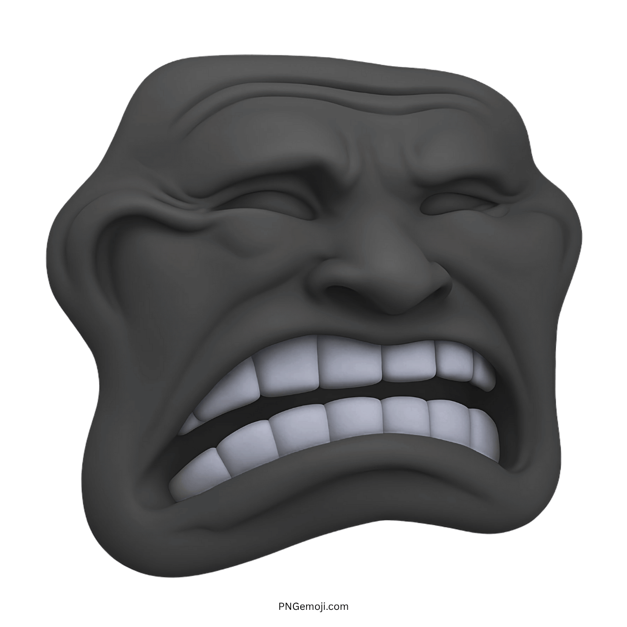 gray sad troll face emoji with grimacing teeth and pained wrinkled expression