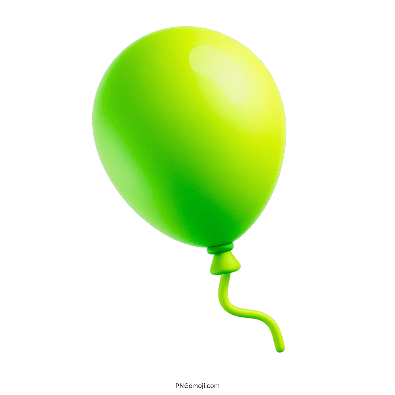 Glossy green 3D balloon emoji PNG with twisted tail and transparent background