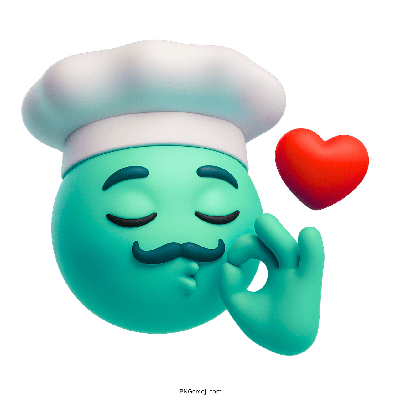 Green 3D chef kiss emoji with red heart and approval gesture PNG