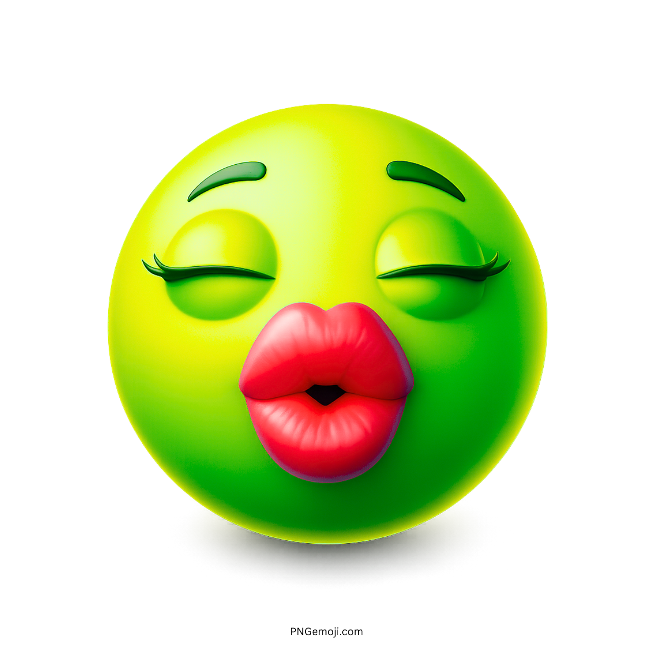Green 3D kiss emoji with red lips and closed eyes expressing affection