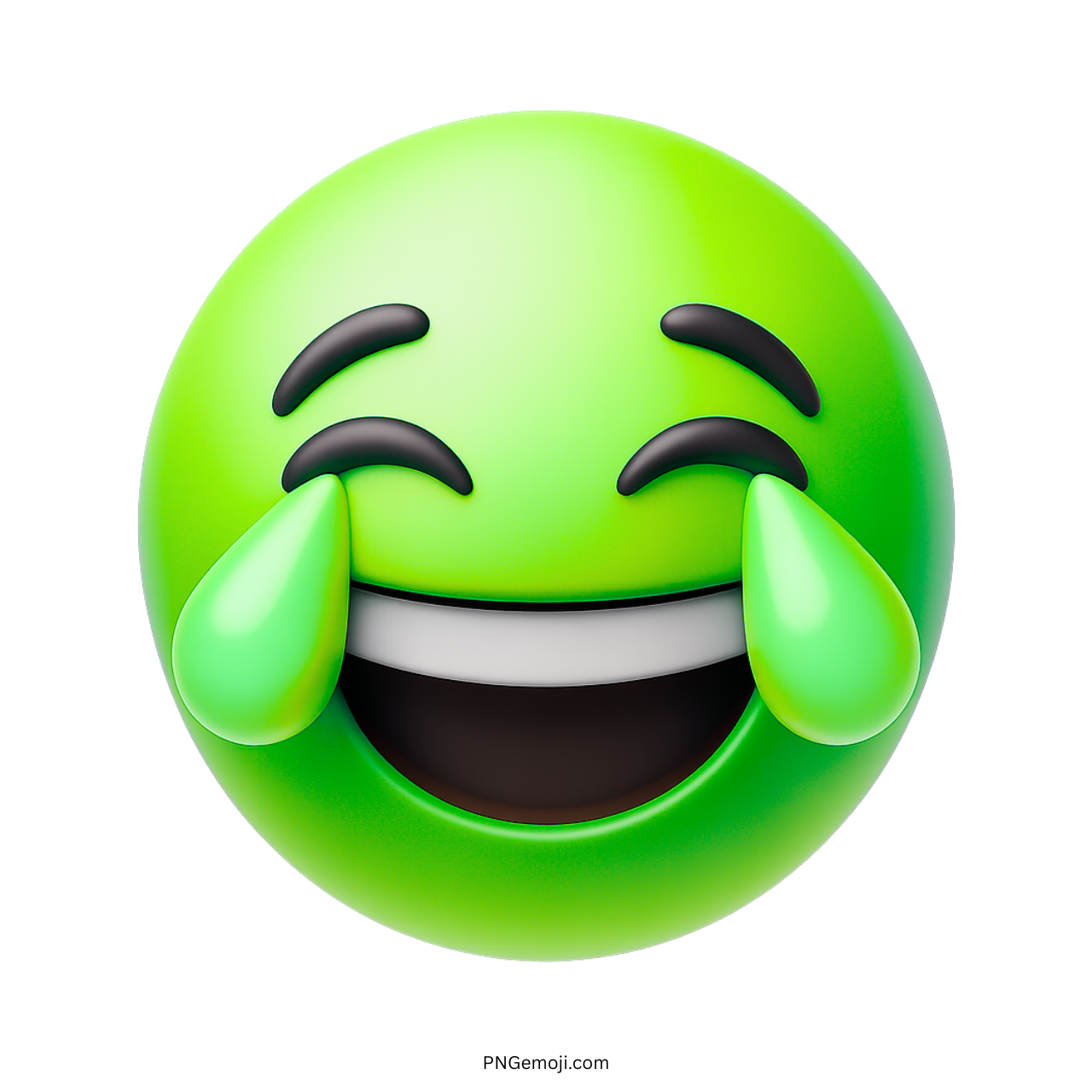 Bright green 3D emoji laughing with joyful tears and smiling expression