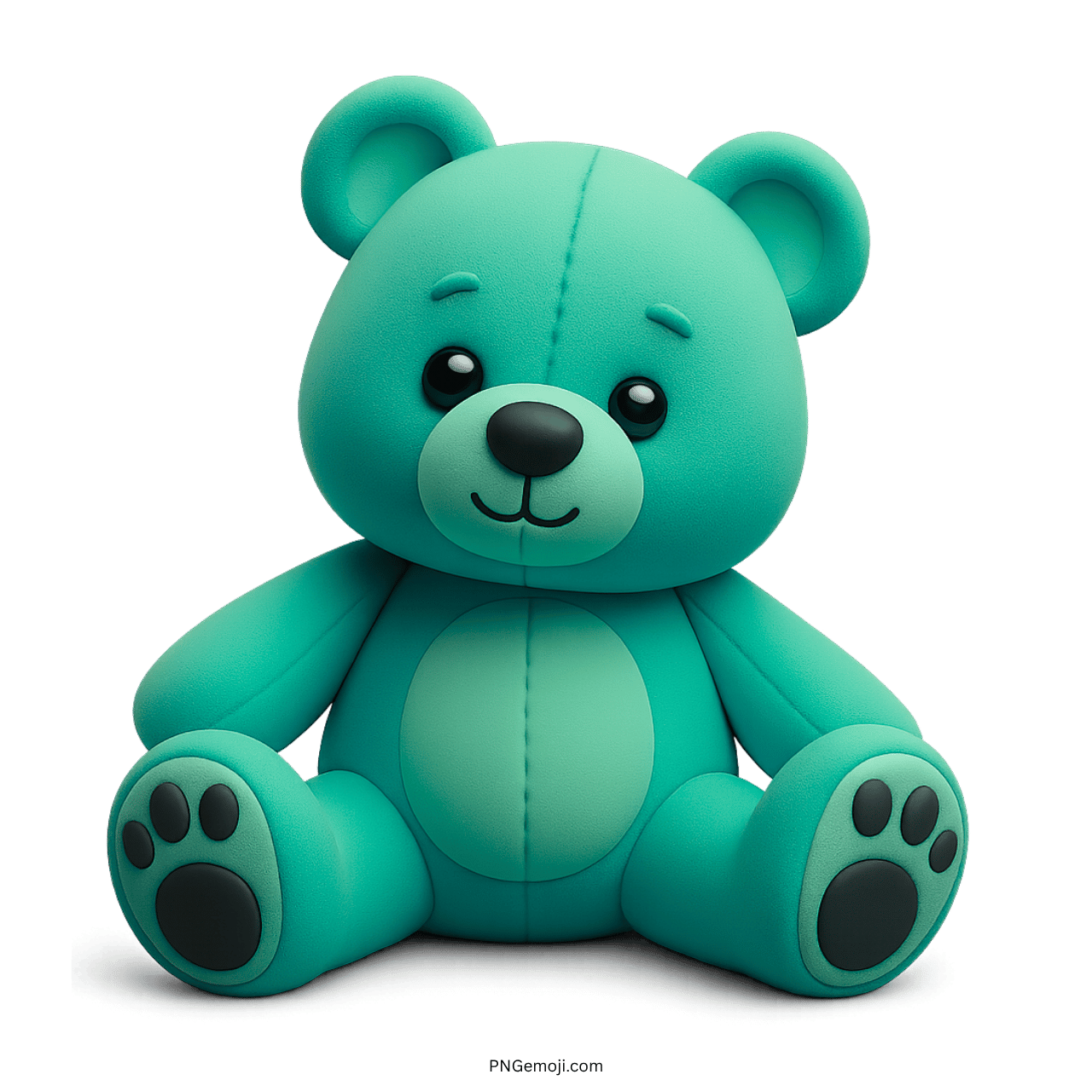 Green 3D teddy bear emoji plush toy sitting with cute paws and big eyes