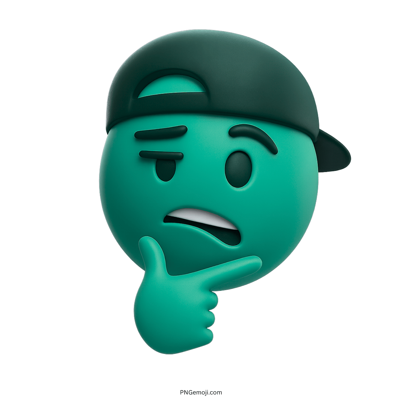 3D green emoji with side cap showing skeptical thinking face and sarcastic attitude
