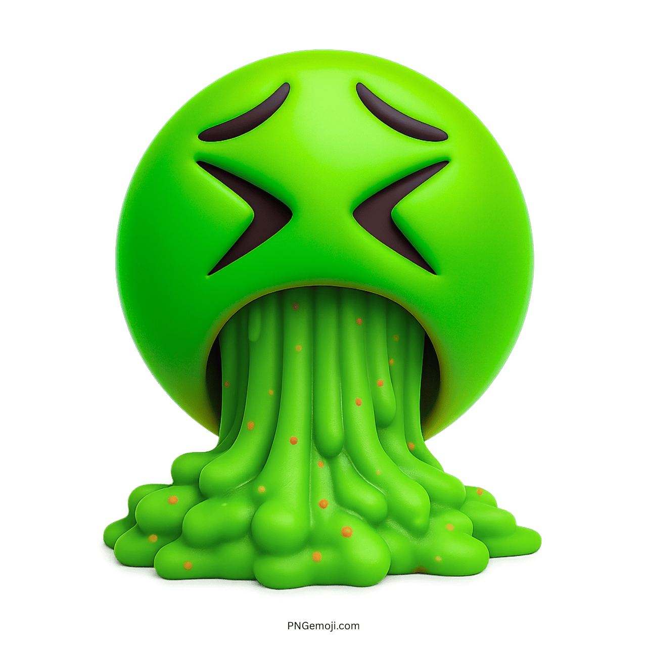 Green 3D vomit face emoji with disgusted expression and flowing slime