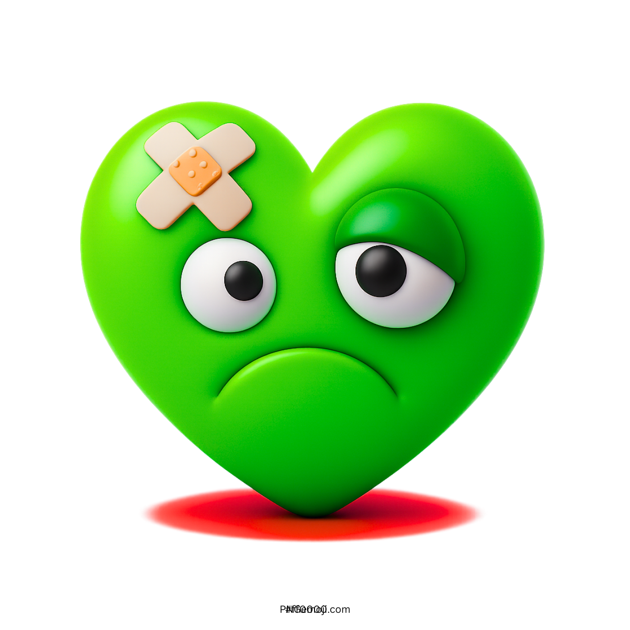 3D green beat up heart emoji with bandage sad emotional expression