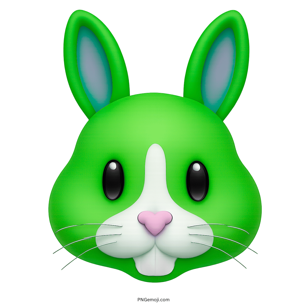 Green bunny face emoji with large ears, black eyes, pink nose, and white muzzle on dark green background.