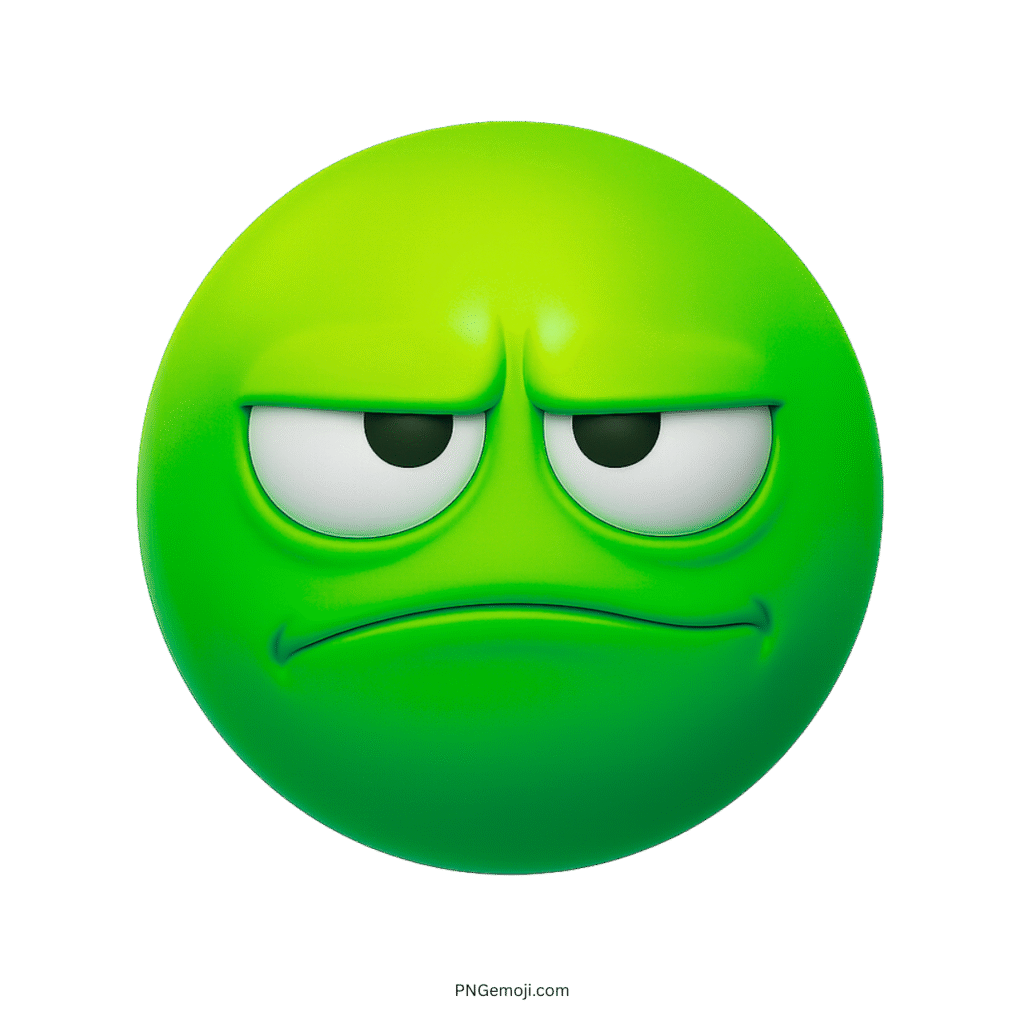 3D green emoji with unimpressed annoyed face and bored tired expression