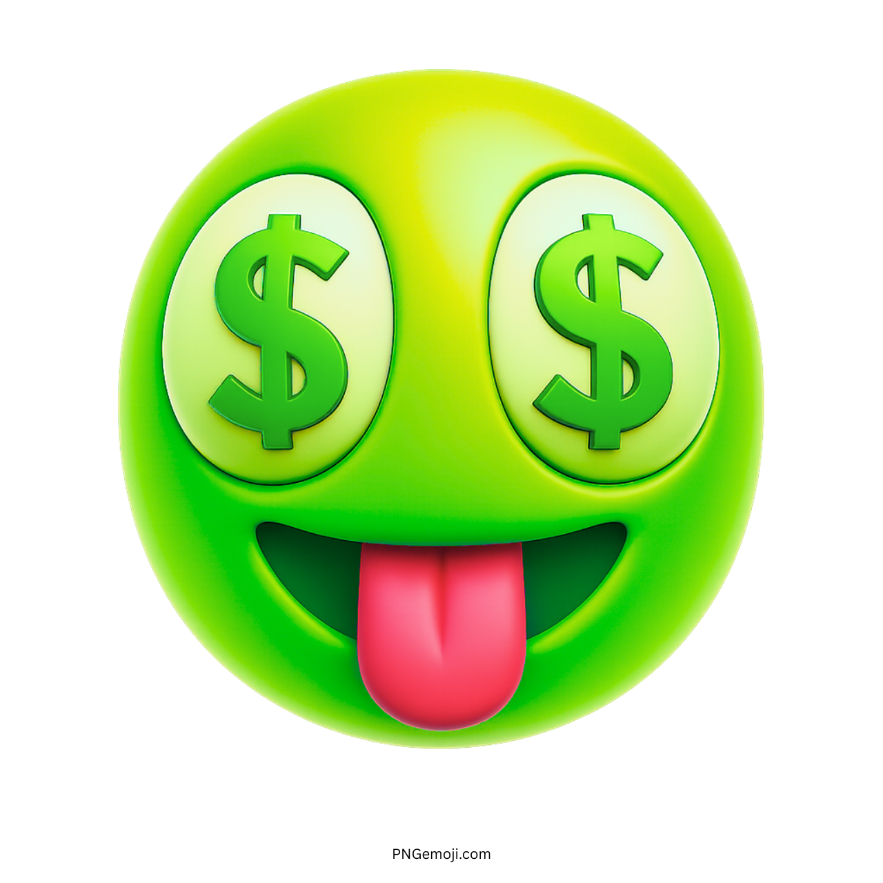 Green money face emoji with dollar sign eyes and tongue out expression
