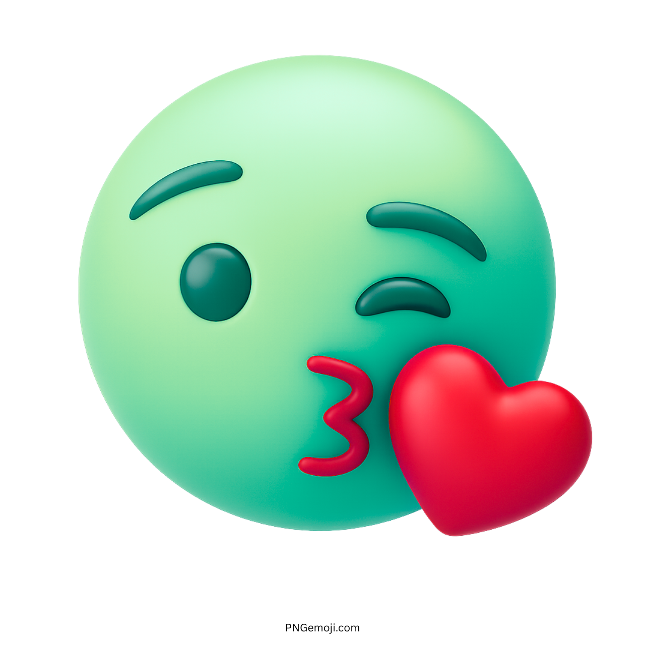 3D green emoji blowing kiss with red heart for love and emotions