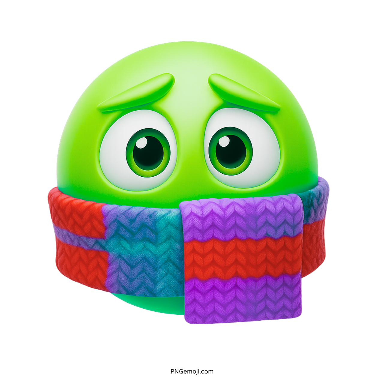 Green cold emoji bundled in scarf showing freezing winter expression with sad eyes