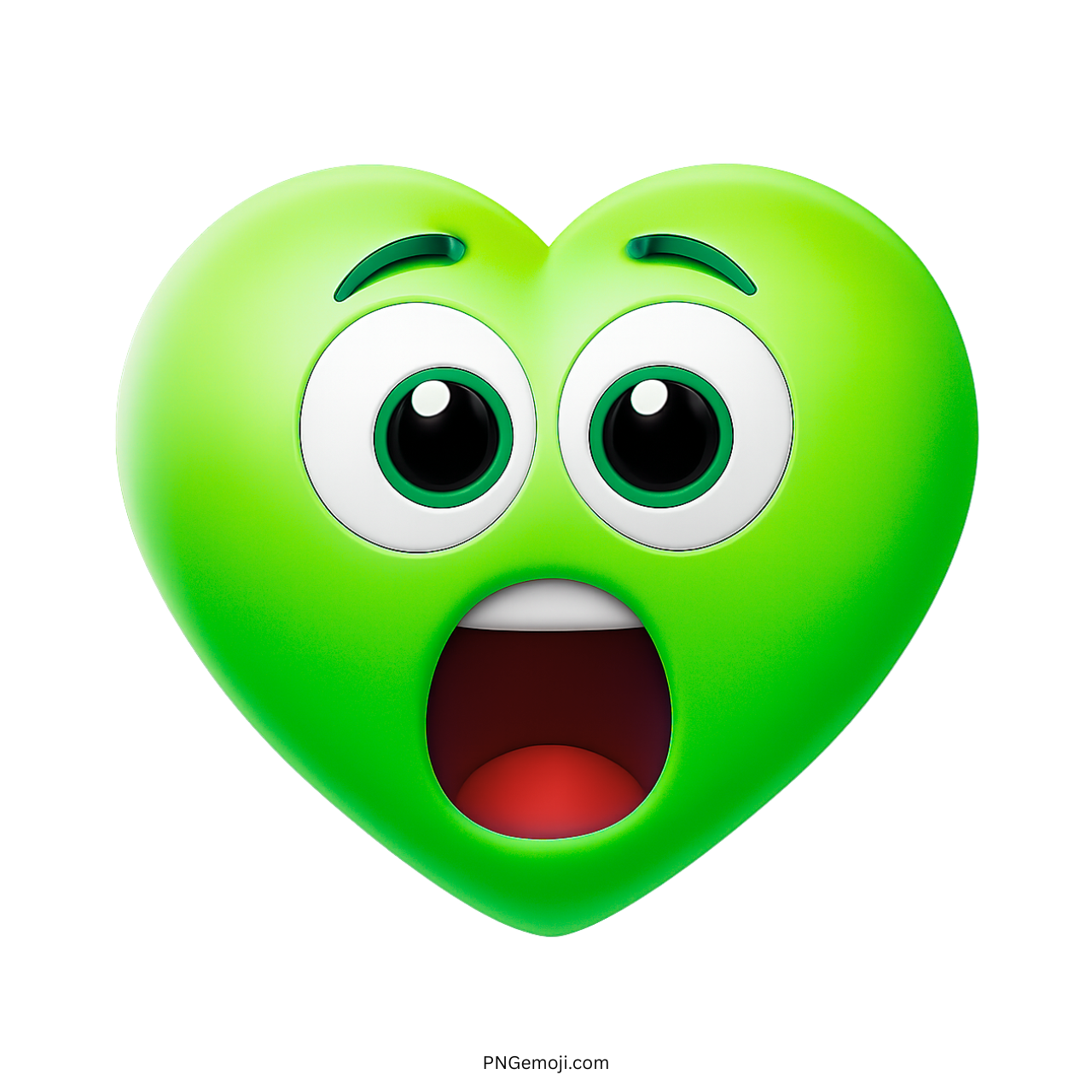3D green heart emoji showing surprise with big eyes and open mouth