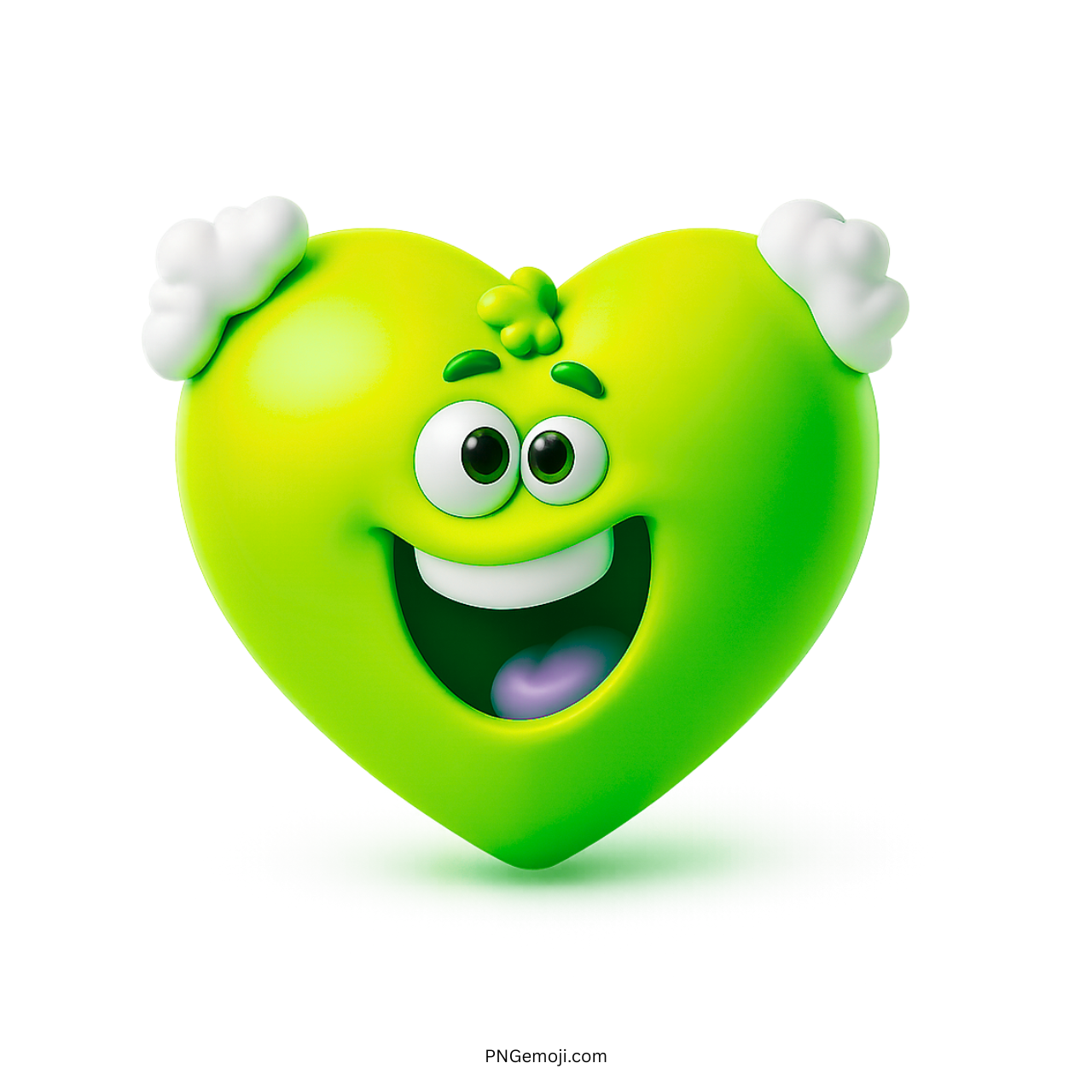 Green grandpa heart emoji with happy cartoon face and fluffy white hair tufts