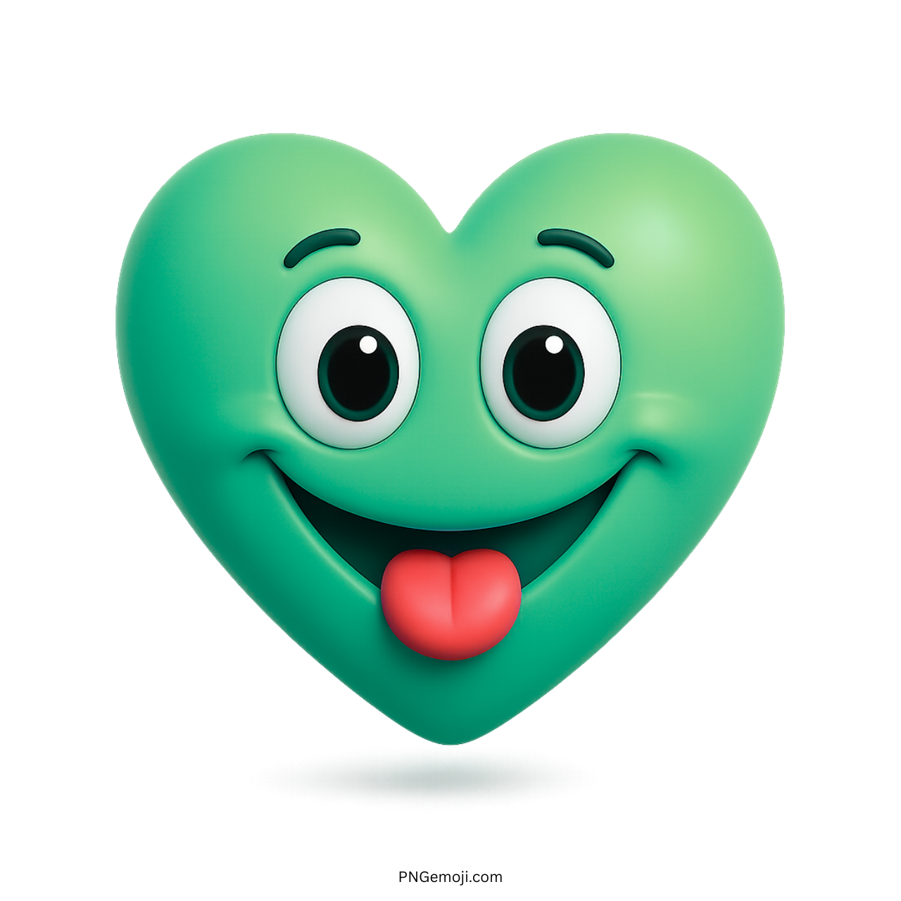 Green heart emoji with wide eyes, smiling face, and tongue sticking out playfully