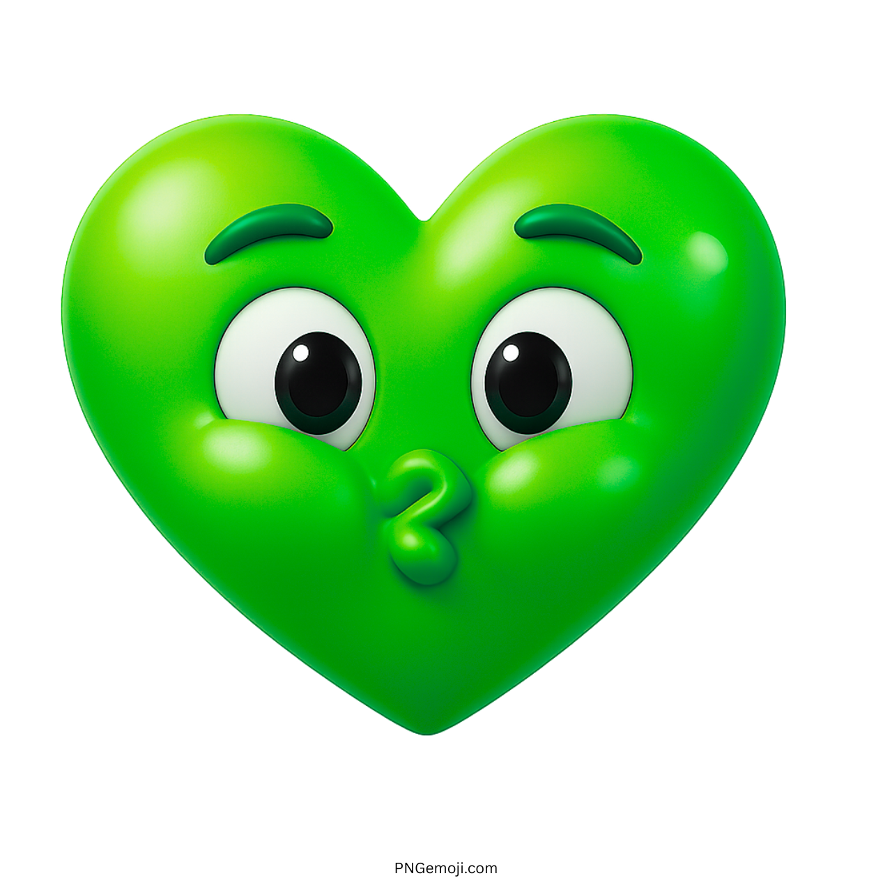 3D green heart emoji puffed cheeks holding breath with playful wide eyes cartoon face