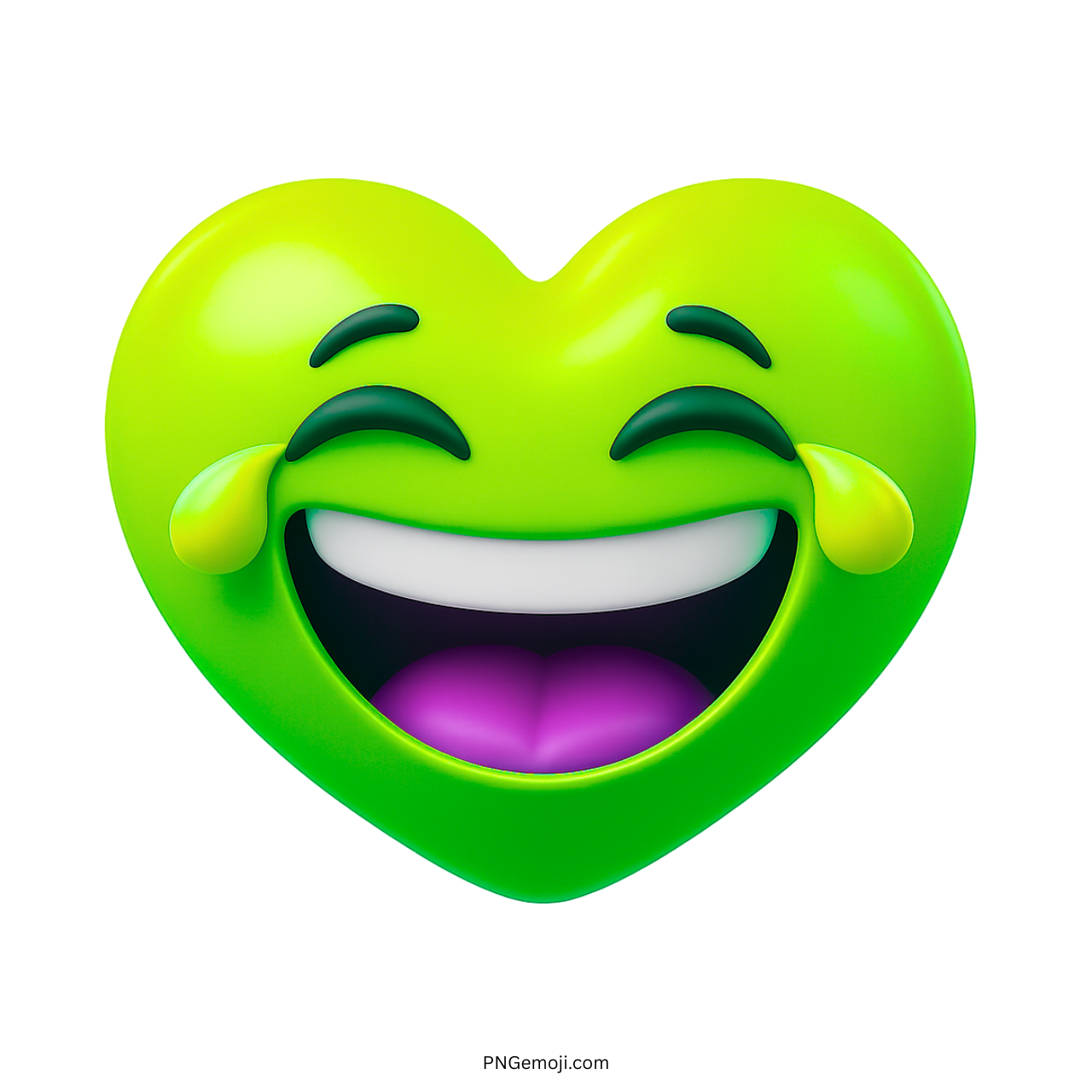 3D green heart emoji laughing with tears fun emoticon with cheerful expression