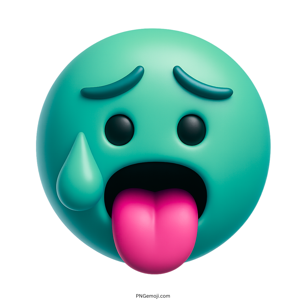 3D green hot face emoji sweating with wide eyes and tongue out