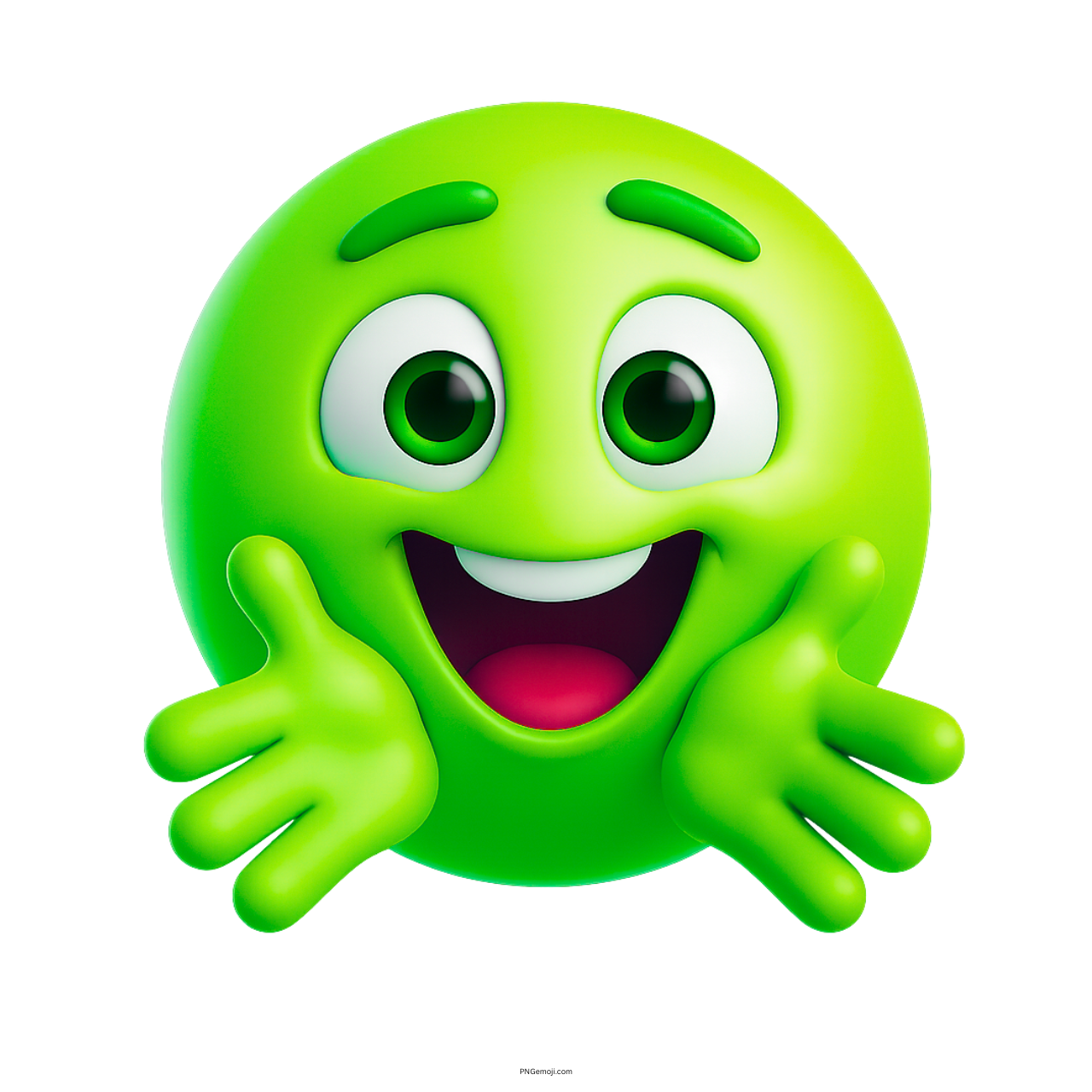3D green hugging emoji with smiling face and open hands for virtual embrace