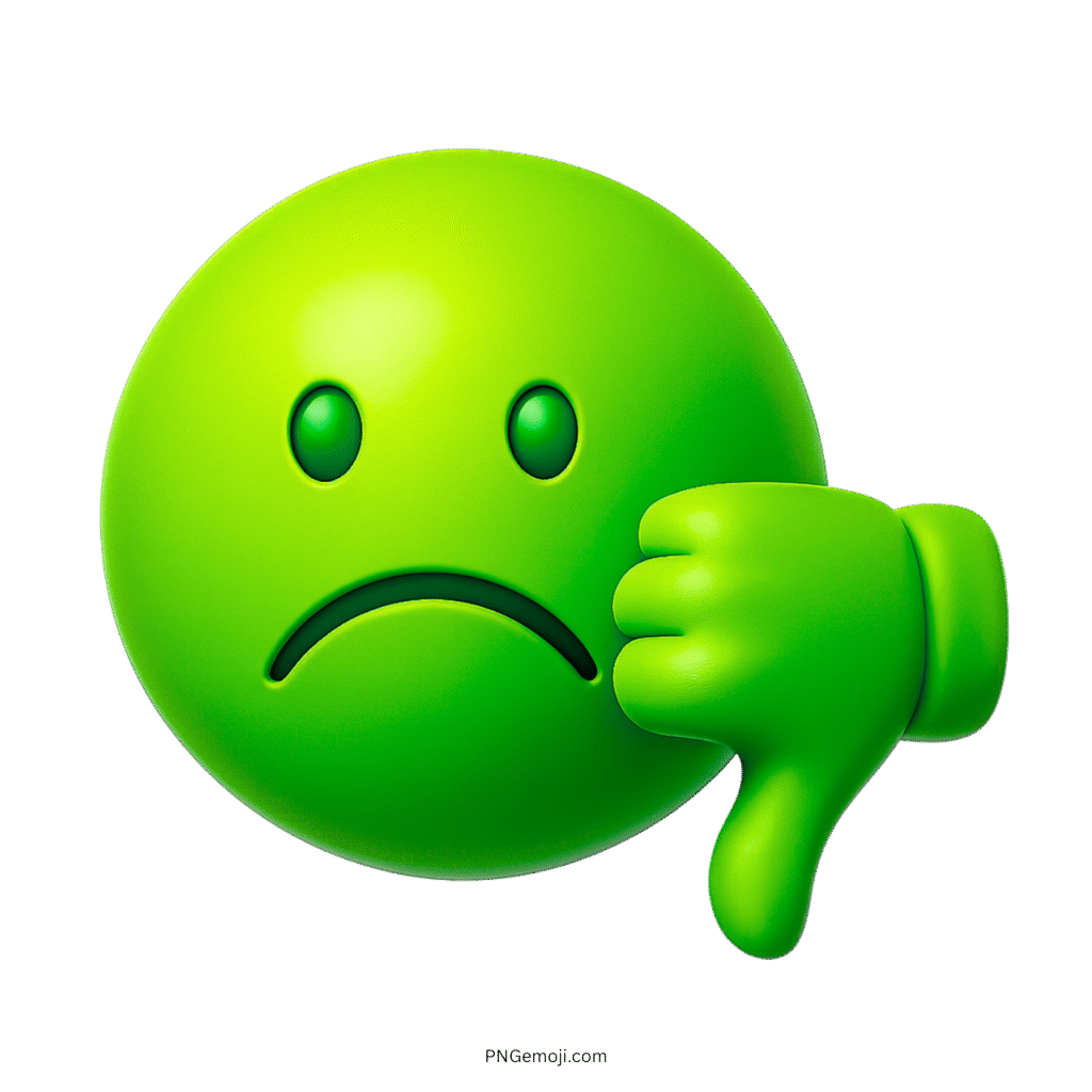 3D green emoji with sad face and thumbs down hand gesture