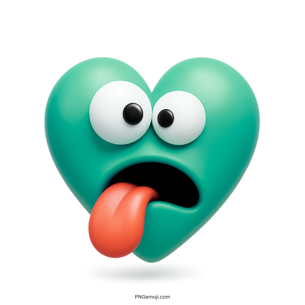 Green seasick heart emoji 3D cartoon with tongue out and dizzy shocked eyes