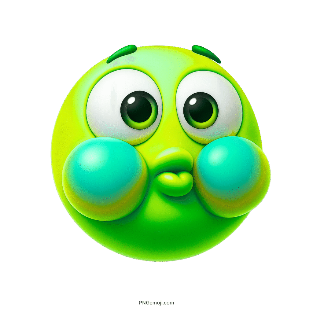 Green seasick smiley emoji with puffed cheeks and funny cartoon queasy expression