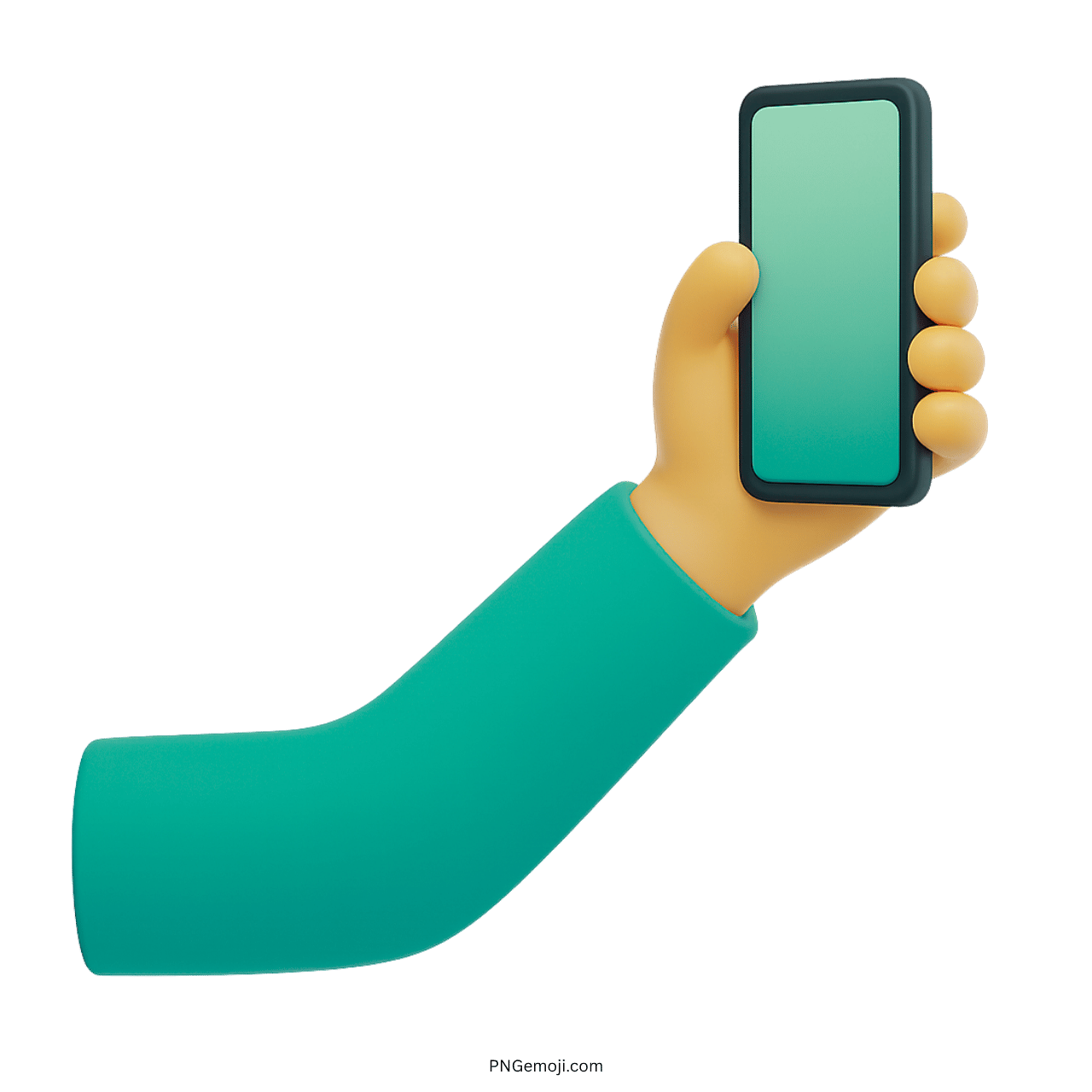 3D hand holding phone with green sleeve for selfie emoji design concept