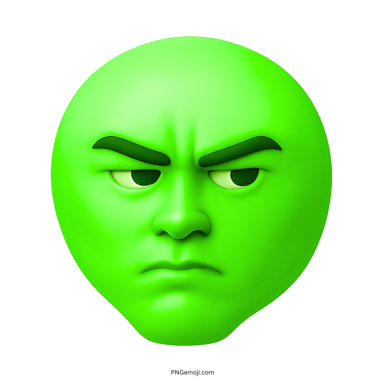 Green 3D emoji with serious sigma expression, strong jawline, and confident mewing face