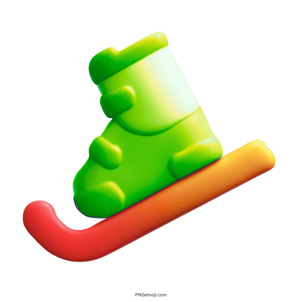 3D Green Skis Emoji with Orange Ski Pole PNG with Transparent Background