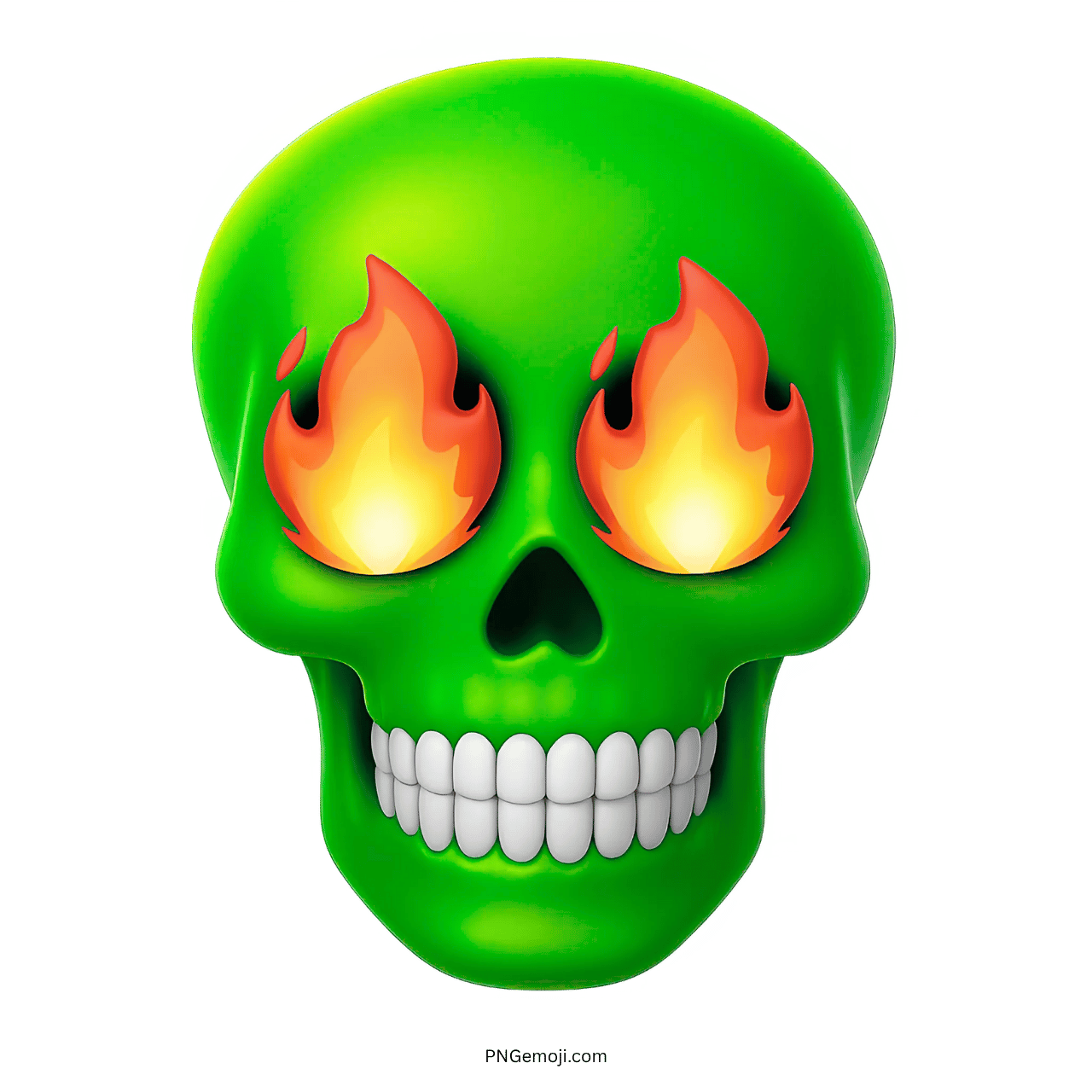 Green skull emoji with flaming fire eyes and teeth