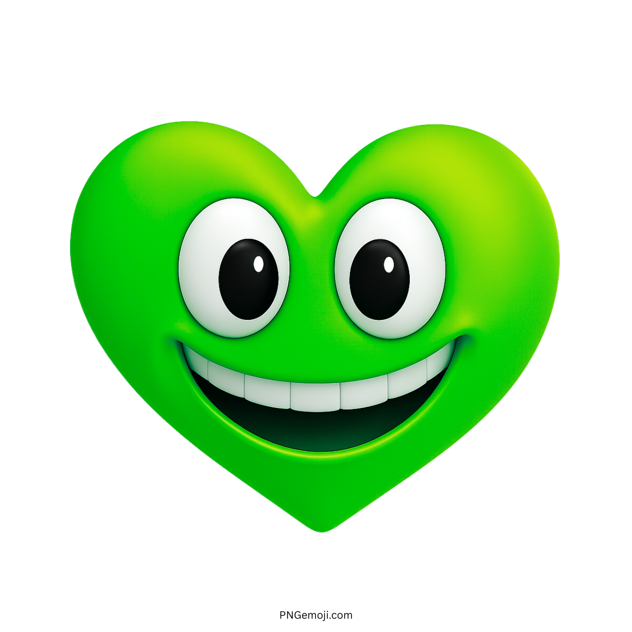 Green heart emoji with wide eyes and a cheerful smiling cartoon face clipart