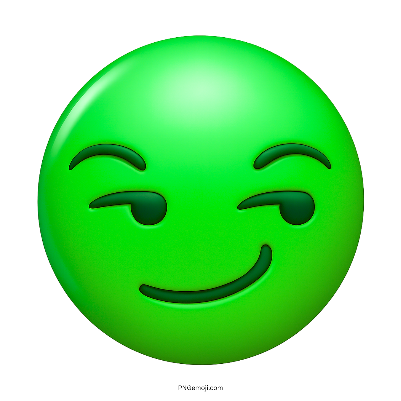 3D green smirking emoji with mischievous facial expression on transparent background
