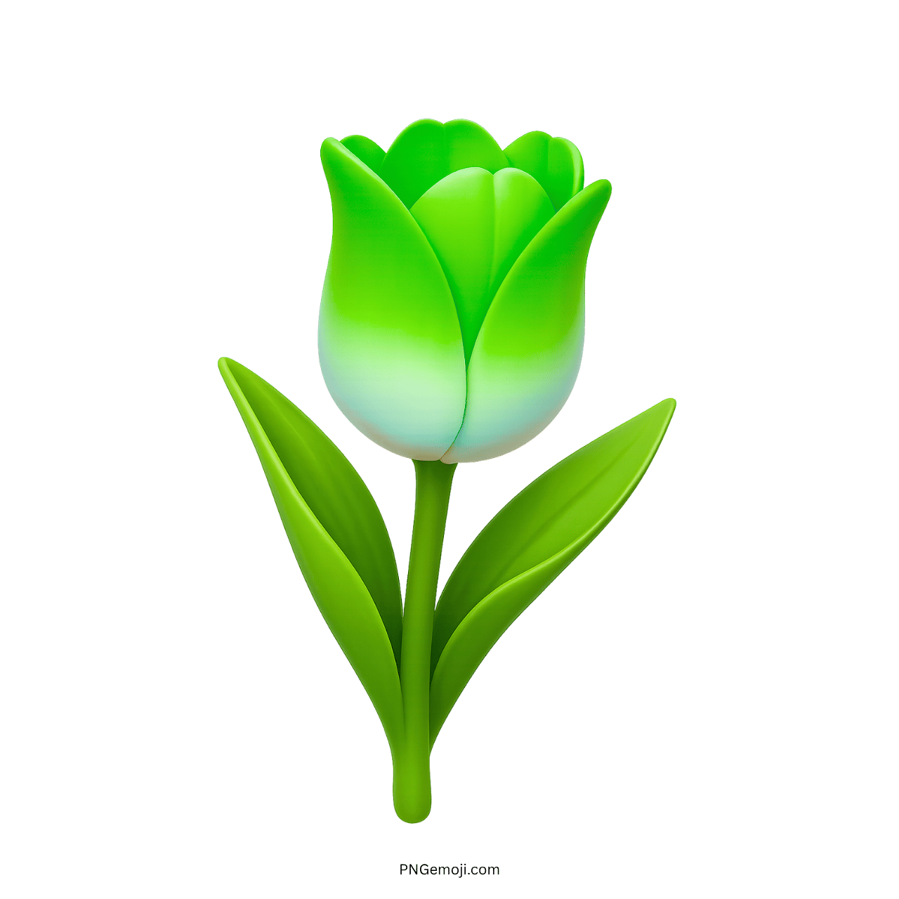  Green Tulip Flower Emoji with Green Leaves PNG Image