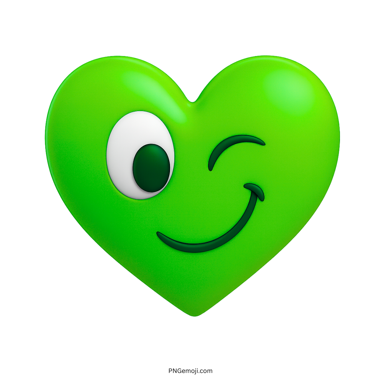 3D green heart emoji with winking eye and playful cartoon-style smile