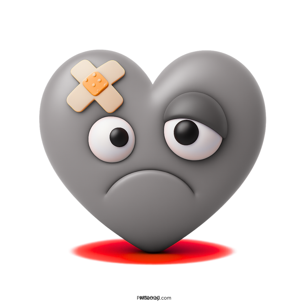 3D grey beat up heart emoji with bandage sad emotional pain icon