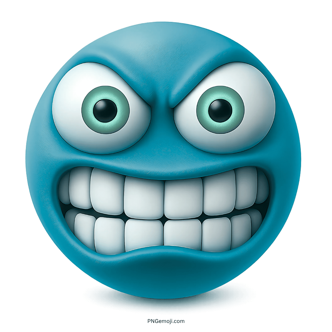 Blue grimacing face emoji with fierce eyes and tightly clenched white teeth expression